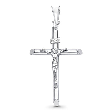 White Gold 14K Real Jesus Crucifix INRI Cross Religious Charm Pendant 1.5g